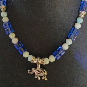 ✨️Handmade Li'l Elephant Blues Pendant On 8mm Amazonite Bead Nec…